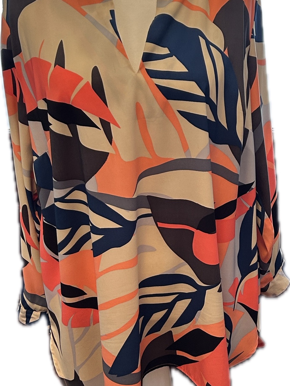 Vince Camuto Orange and Navy Abstract Blouse